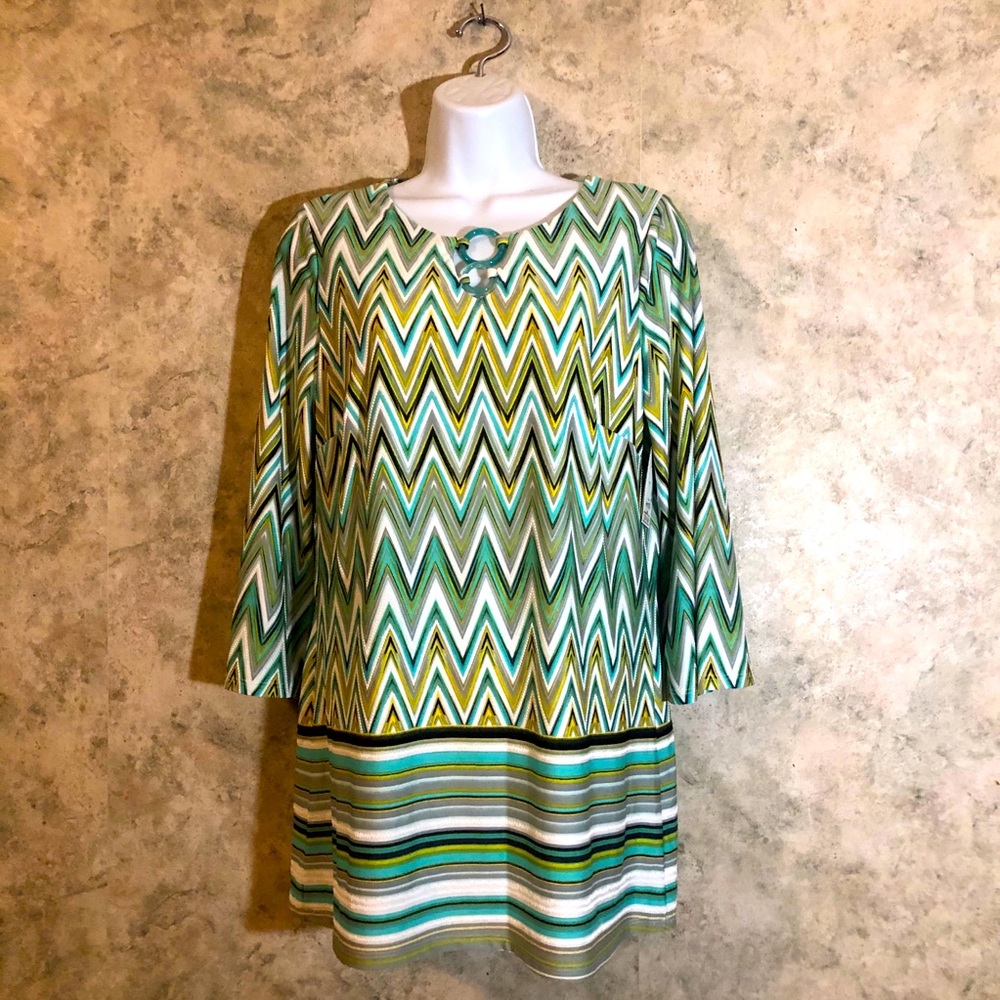 Tacera Two Ring 3/4 Sleeve Zig Zag Dress